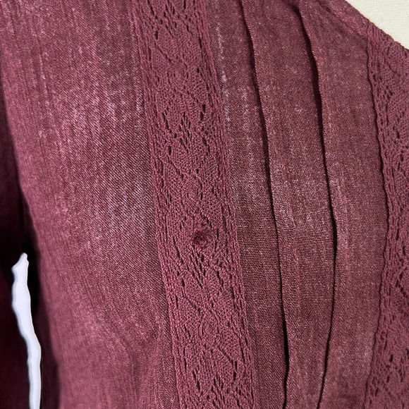 Rewind V-Neck, Lace Juniors Top Blouse Long Sleeve Brown, Small flaws Sz L - Picture 5 of 10